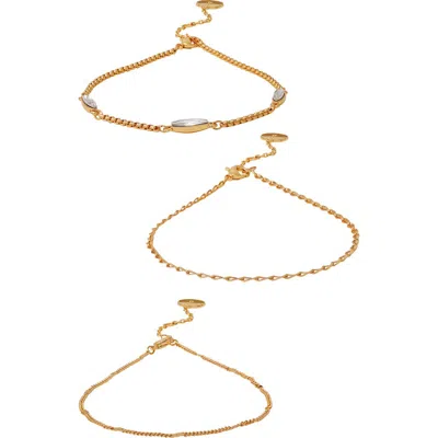 Vince Camuto Navette 3-pack Assorted Anklets In Gold Tone