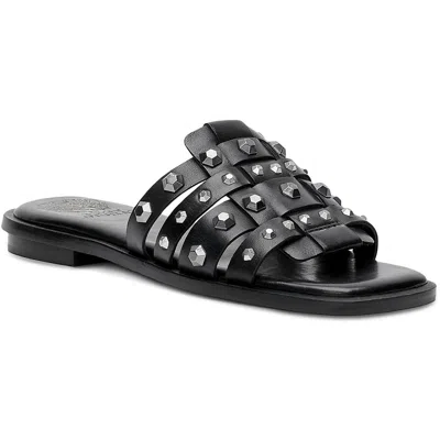 Vince Camuto Neverna Womens Leather Studded Slide Sandals In Black