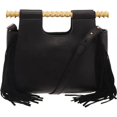 Vince Camuto Noemy Womens Fringe Leather Satchel Handbag In Black