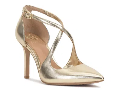Vince Camuto Noreta Ankle Strap Pointed Toe Pump In Gold