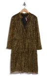 Vince Camuto Novelty Ruffle Neck Long Sleeve Trapeze Dress In Gold
