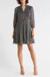 Vince Camuto Novelty Ruffle Neck Long Sleeve Trapeze Dress In Gray