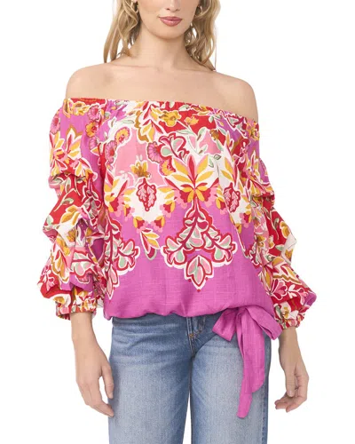Vince Camuto Off Shoulder Balloon Sleeve Linen-blend Top In Pink