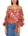 Vince Camuto Paisley Off The Shoulder Bubble Sleeve Top In Wine