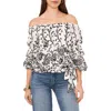 Vince Camuto Women's Floral Off The Shoulder Bubble Sleeve Tie Front Blouse In Rich Black