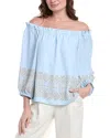 Vince Camuto Border Print Off The Shoulder Top In Blue
