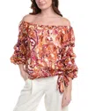 Vince Camuto Paisley Off The Shoulder Bubble Sleeve Top In Red
