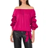 Vince Camuto Off The Shoulder Bubble Sleeve Satin Top In Fiercely Fuchsia