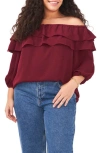 VINCE CAMUTO VINCE CAMUTO OFF THE SHOULDER DOUBLE RUFFLE TOP