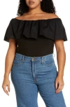 Vince Camuto Off The Shoulder Mixed Media Top In Black