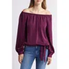 Vince Camuto Women's Off The Shoulder Bubble-sleeve Tie-front Top In Pickled Beet