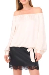 Vince Camuto Off The Shoulder Satin Top In Neutral