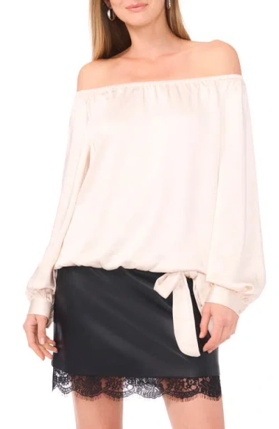 Vince Camuto Off The Shoulder Satin Top In Neutral