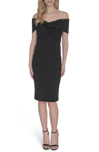 Vince Camuto Off The Shoulder Scuba Crepe Cocktail Midi Dress In Black