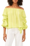 Vince Camuto Off The Shoulder Stripe Blouse In Bright Lemon