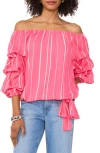 Vince Camuto Off The Shoulder Stripe Blouse In Pink Bliss