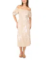 Vince Camuto Embroidered Off The Shoulder Linen Blend Dress In Natural