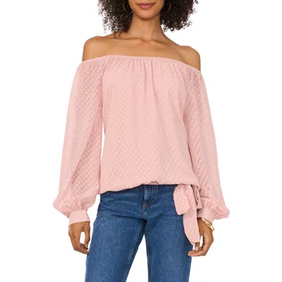 Vince Camuto Off The Shoulder Tie Hem Clip Square Top In Heavenly Pnk