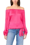 Vince Camuto Off The Shoulder Tie Hem Long Sleeve Top In Pink