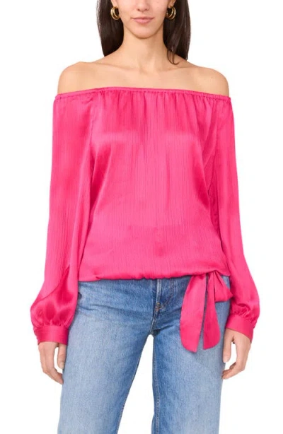 Vince Camuto Off The Shoulder Tie Hem Long Sleeve Top In Pink