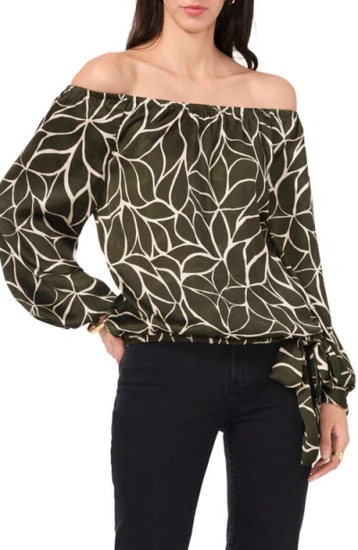Vince Camuto Off The Shoulder Tie Hem Top In Military Green