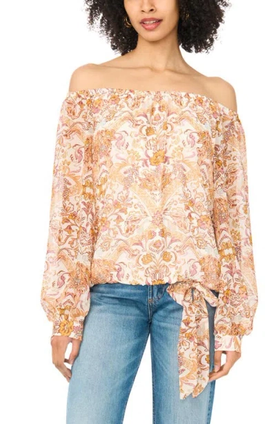 Vince Camuto Off The Shoulder Tie Hem Top In Orange