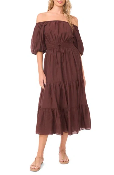 Vince Camuto Off The Shoulder Tiered Maxi Dress In Burgundy