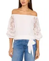 Vince Camuto Women's Off-the-shoulder Lace Bubble 3/4-sleeve Tie-front Blouse In White