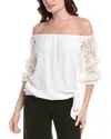 Vince Camuto Women's Off-the-shoulder Lace Bubble 3/4-sleeve Tie-front Blouse In White