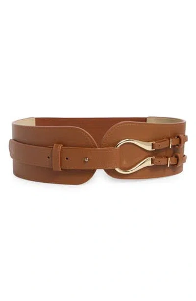Vince Camuto Omega Buckle Belt In Brown