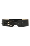 Vince Camuto Omega Buckle Belt In Black