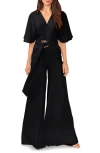 Vince Camuto Open Back Wide Leg Belted Jumpsuit In Black