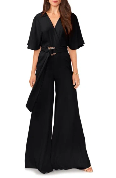 Vince Camuto Open Back Wide Leg Belted Jumpsuit In Rich Black