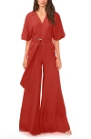 Vince Camuto Open Back Wide Leg Belted Jumpsuit In Rust