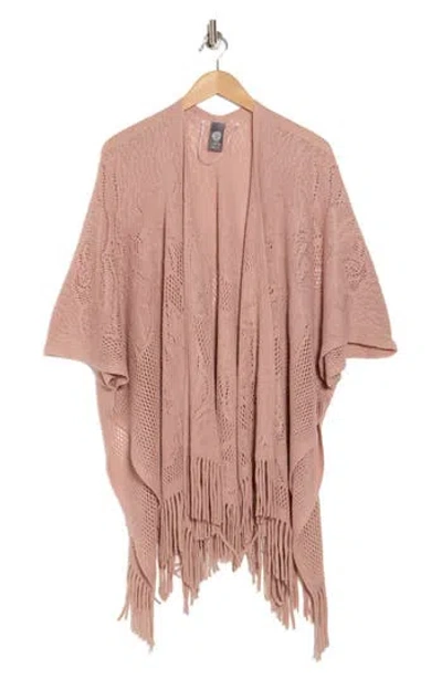 Vince Camuto Open Knit Fringe Trim Ruana In Pink