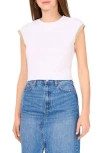 Vince Camuto Open Knit Trim Cap Sleeve T-shirt In White
