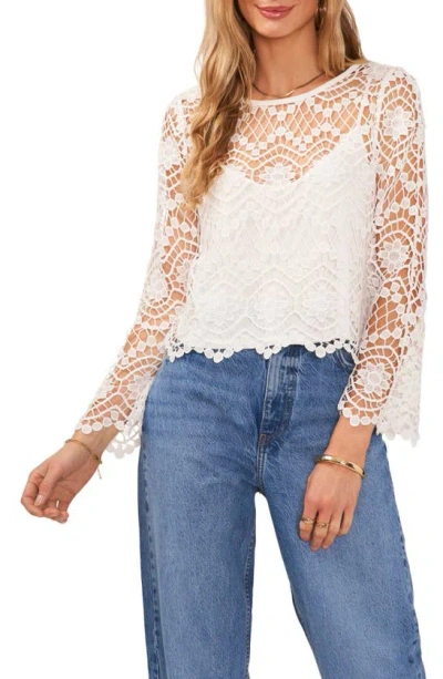 Vince Camuto Open Stitch Lace Top In Ultra White