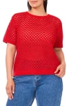 Vince Camuto Open Stitch Short Sleeve Sweater In Red