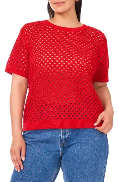 Vince Camuto Open Stitch Short Sleeve Sweater In Red