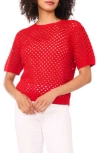 Vince Camuto Open Stitch Short Sleeve Sweater In Red