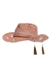 Vince Camuto Open Weave Cowgirl Hat In Light Mahogany