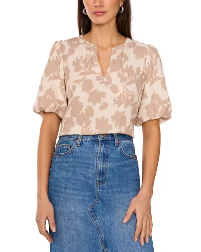 Vince Camuto Organdy Floral Puff Sleeve Top In Khaki Tan