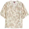 Vince Camuto Organdy Floral Puff Sleeve Top In Khaki Tan