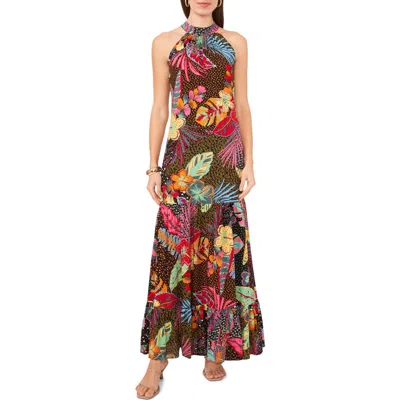 Vince Camuto Oscar Floral Print Tiered Maxi Dress In Rich Black