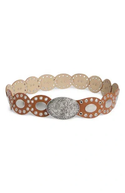 Vince Camuto Oval Disc Hip Slung Belt In Brown