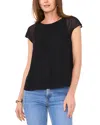 Vince Camuto Mesh Overlay Georgette Top In Rich Black