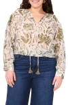Vince Camuto Oversize Tie Front Long Sleeve Top In Olive Mist Floral
