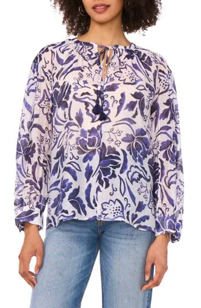 Vince Camuto Oversize Tie Neck Top In Marine Blue