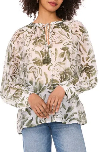 Vince Camuto Oversize Tie Neck Top In Olive Mist