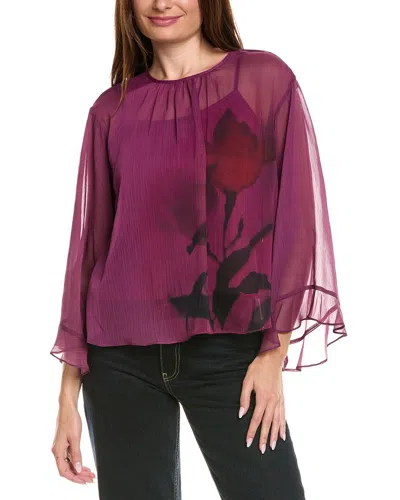 Vince Camuto Oversized Flutter Sleeve Blouse In Purple